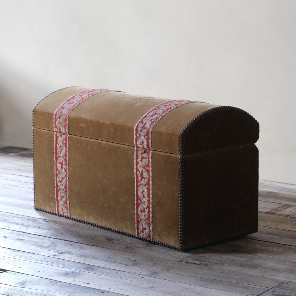 Velvet covered pine domed top blanket box View IX