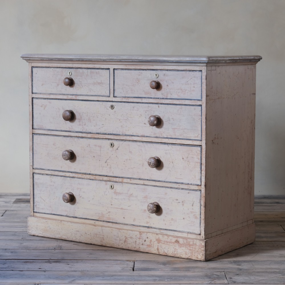 19th century pine chest of drawers in original paint
