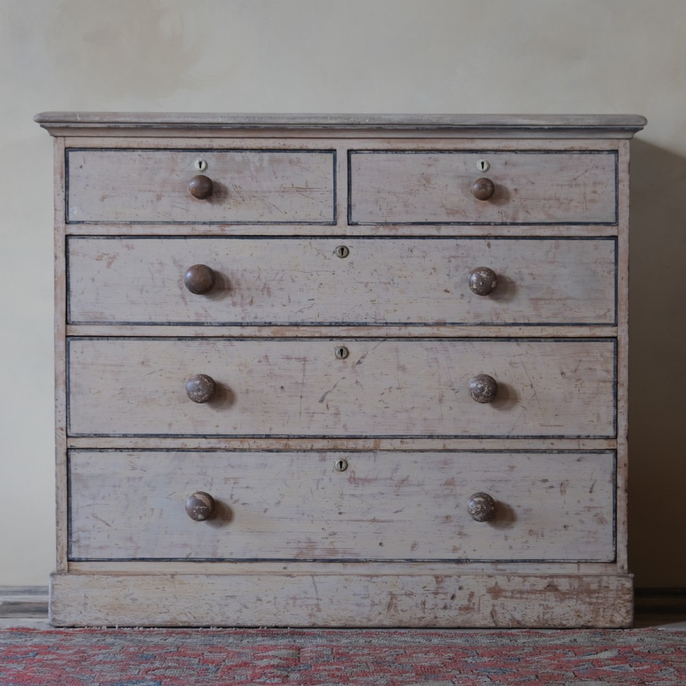 19th century pine chest of drawers in original paint View II