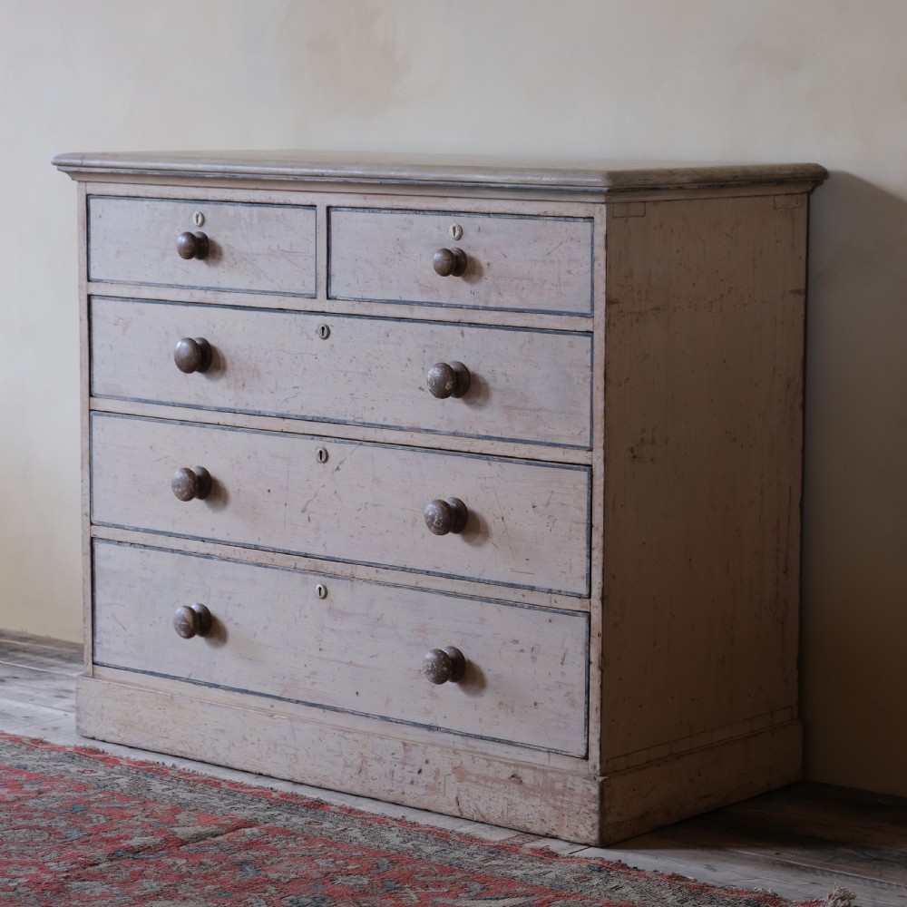 19th century pine chest of drawers in original paint View III
