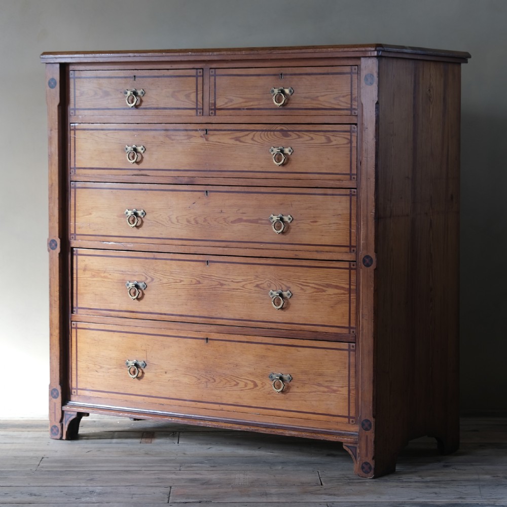 19th century aesthetic movement pitch pine chest of drawers View V
