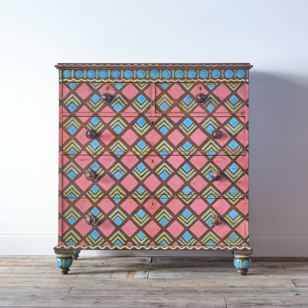 19th century pained pine chest of drawers