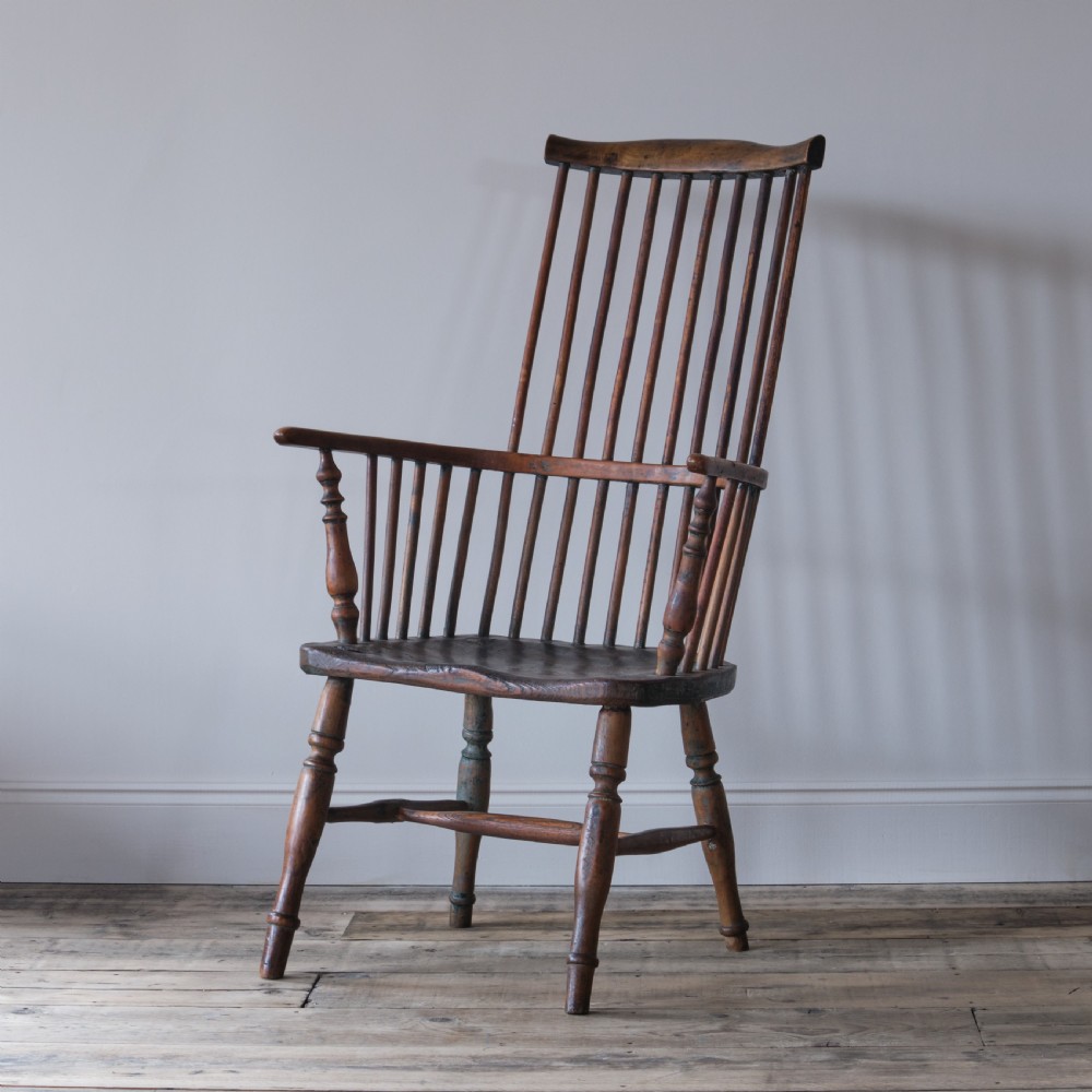 Primitive ash and elm comb back Windsor chair