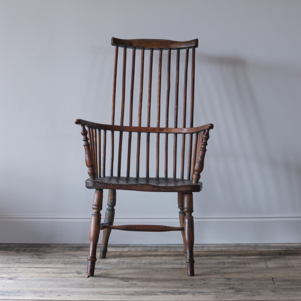 Primitive ash and elm comb back Windsor chair View II