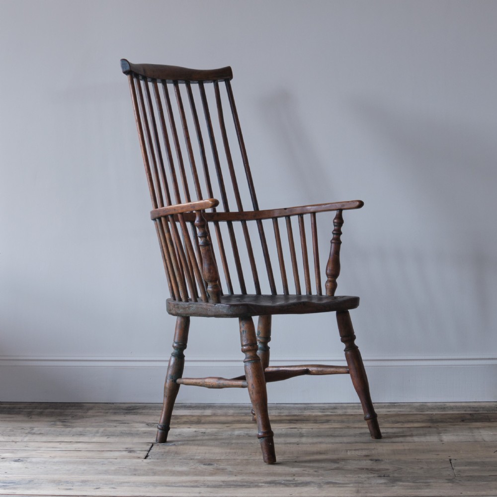 Primitive ash and elm comb back Windsor chair View III