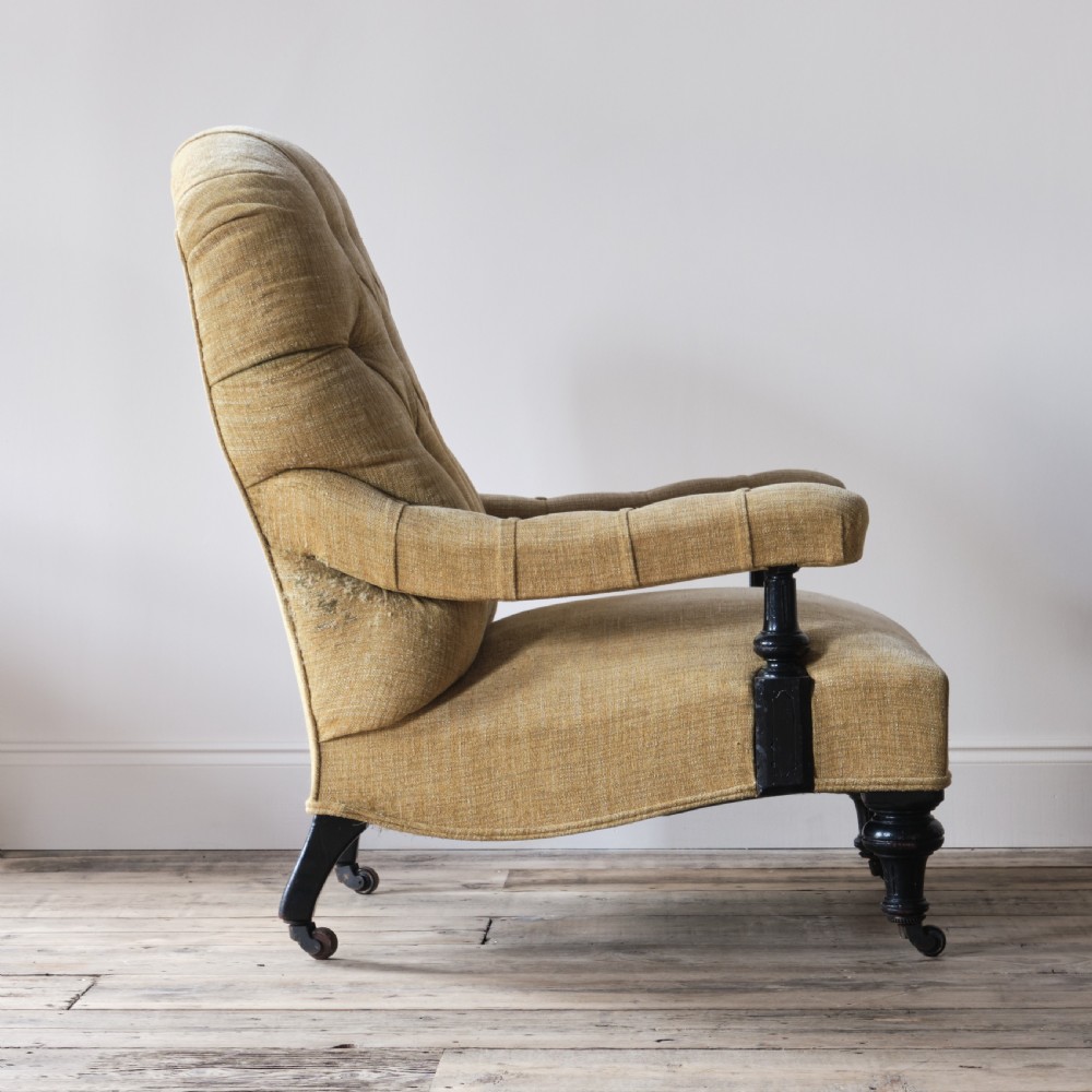 19th century open armchair in yellow linen View IV