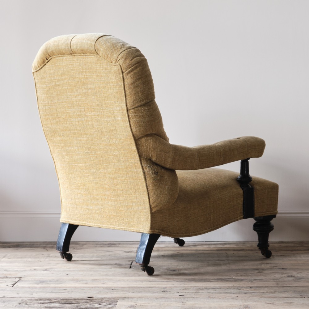 19th century open armchair in yellow linen View V