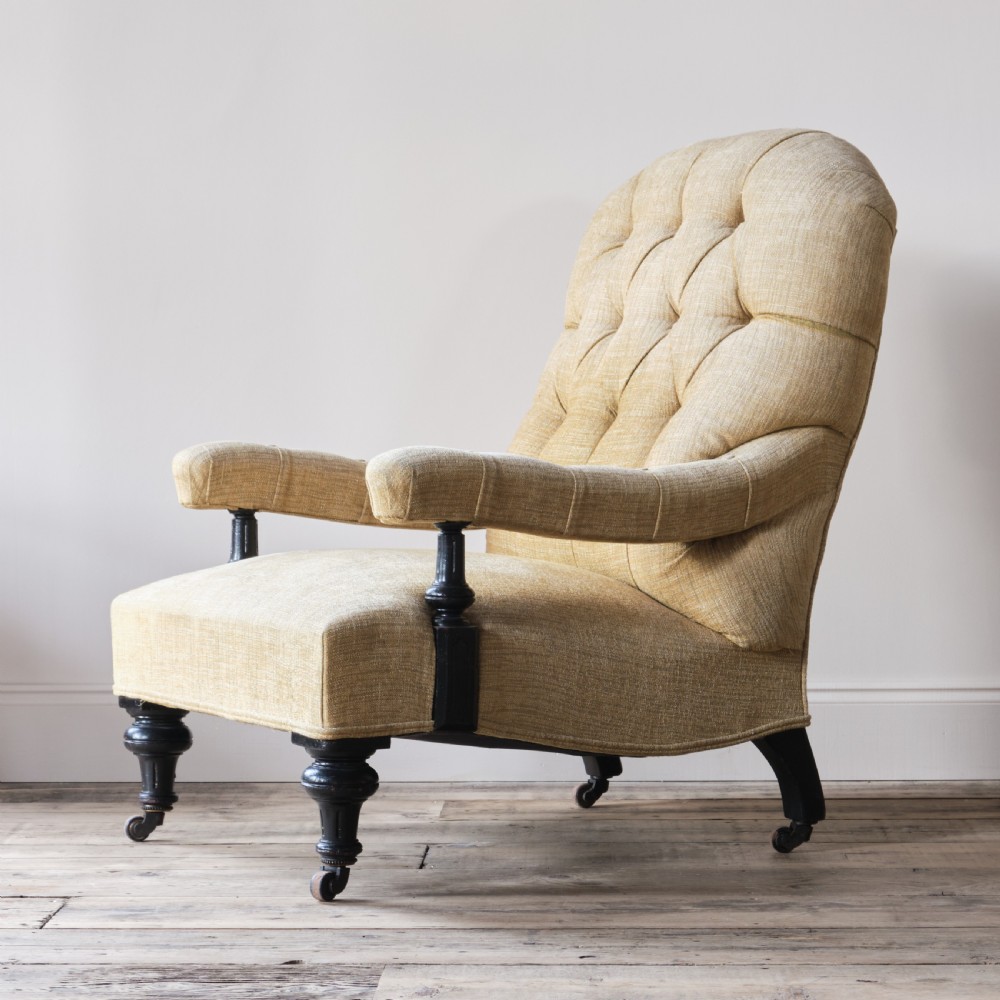 19th century open armchair in yellow linen View VI