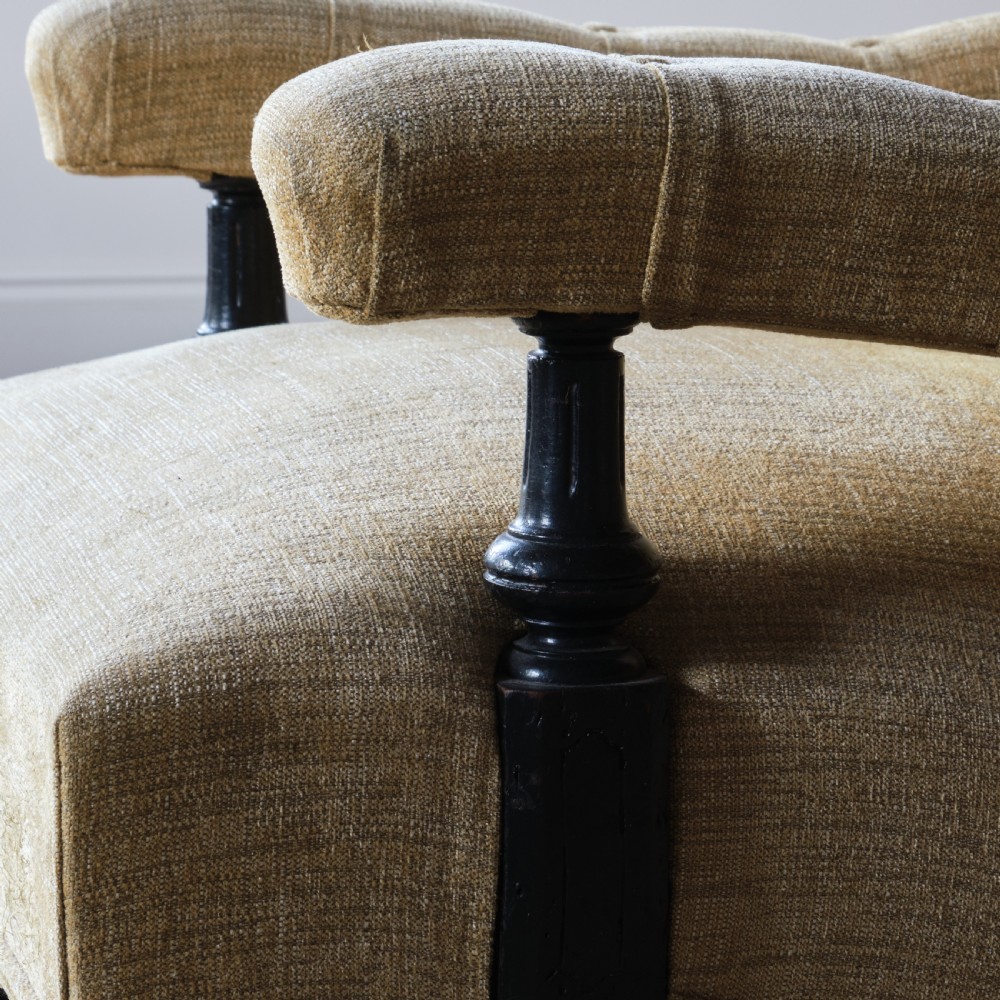 19th century open armchair in yellow linen View VII