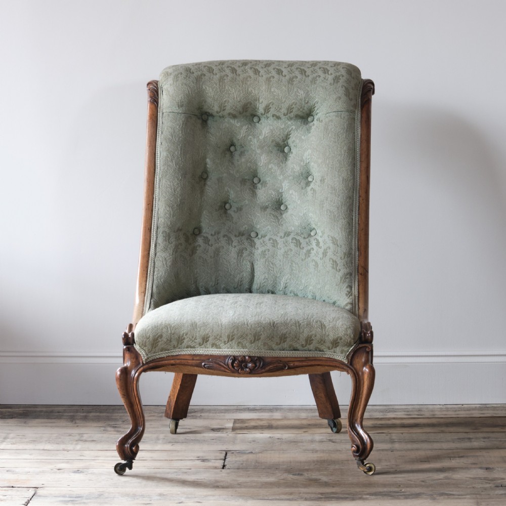 19th century carved walnut slipper chair View II