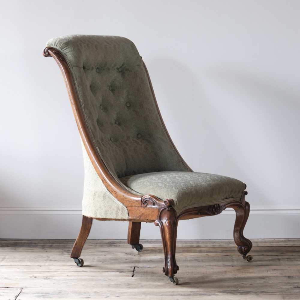 19th century carved walnut slipper chair View III