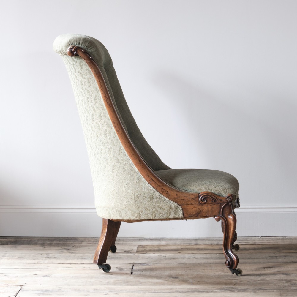 19th century carved walnut slipper chair View IV