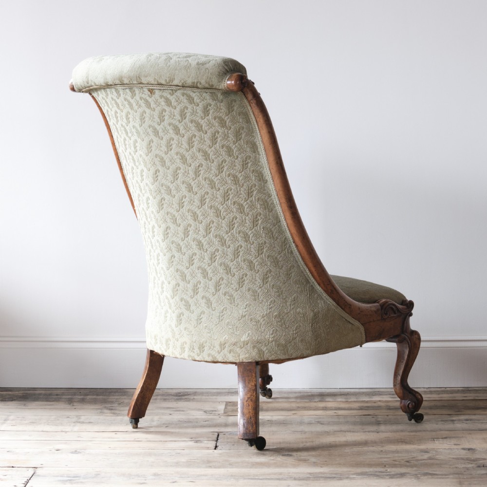 19th century carved walnut slipper chair View V