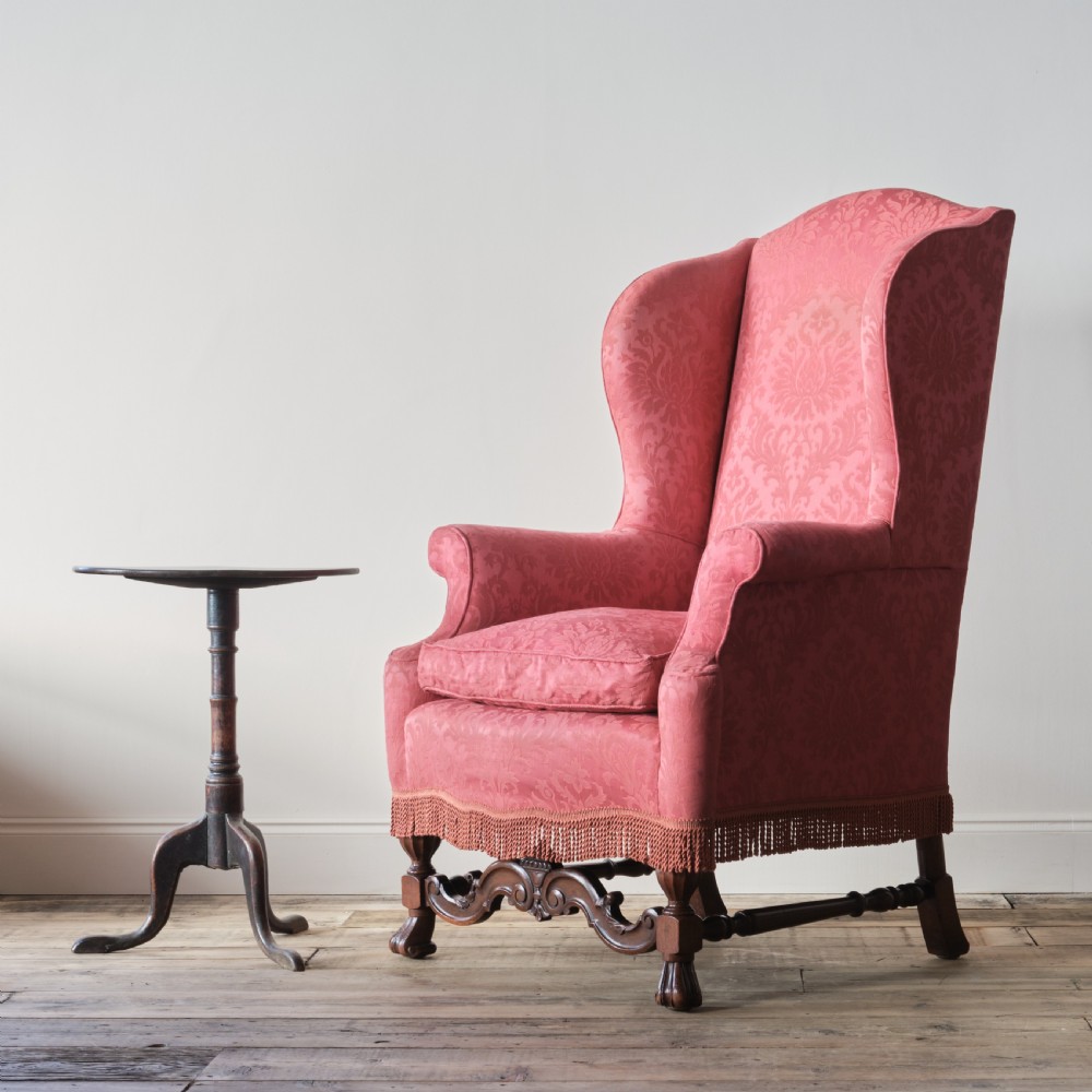 Large William & Mary style wingback armchair. View II