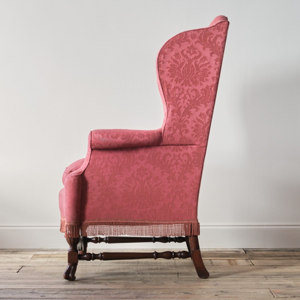 Large William & Mary style wingback armchair. View III