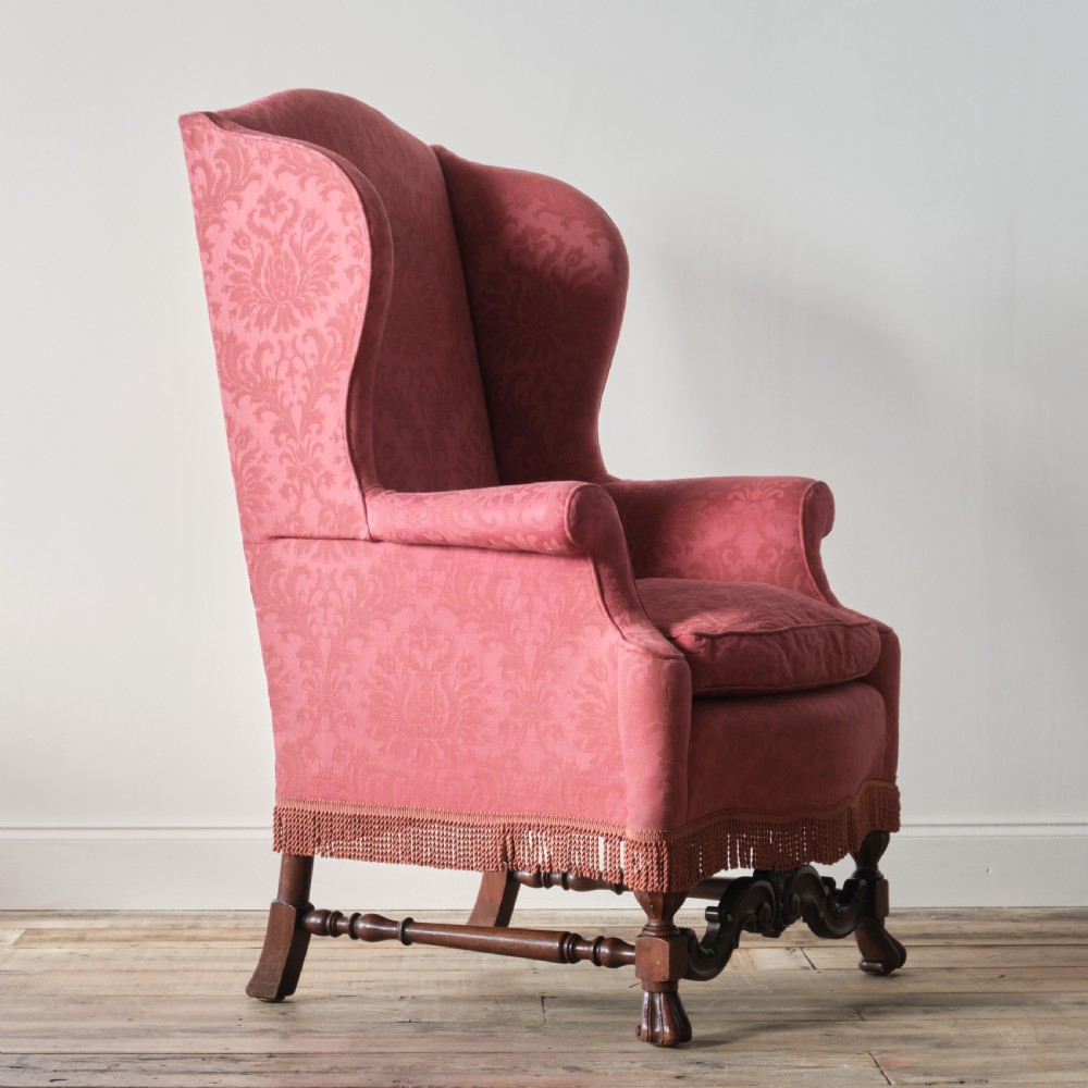 Large William & Mary style wingback armchair. View V