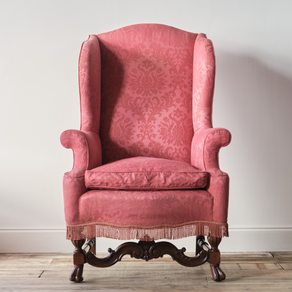 Large William & Mary style wingback armchair. View VI