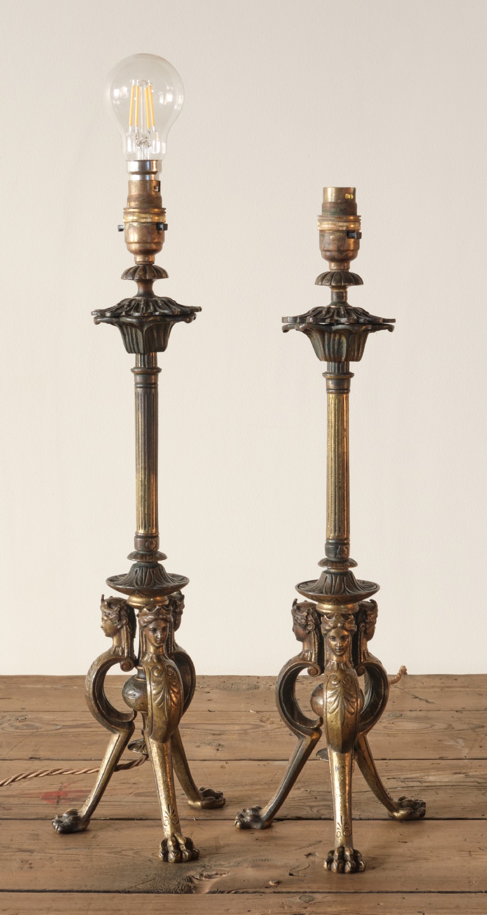 Pair of early 20th century brass lamps