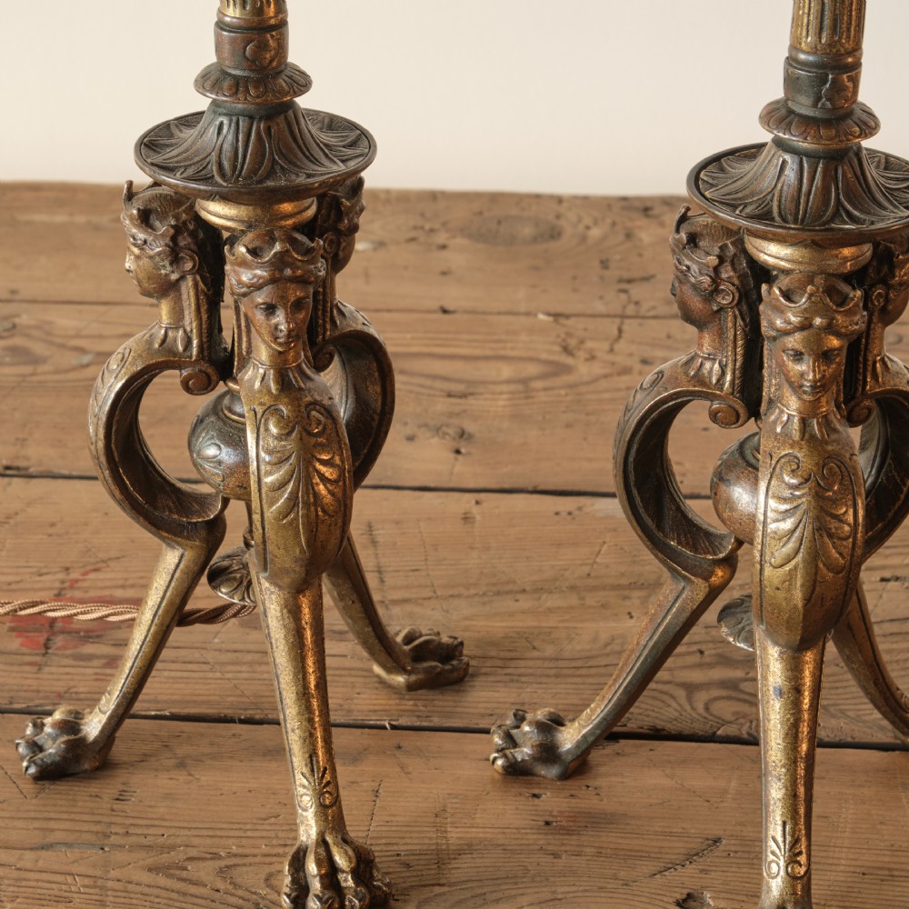 Pair of early 20th century brass lamps View III