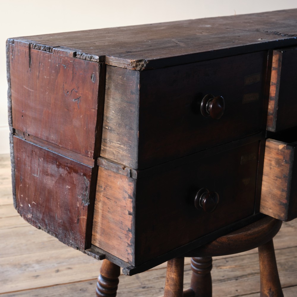 19th century mahogany bank of 16 worktop apothecary drawers View IX
