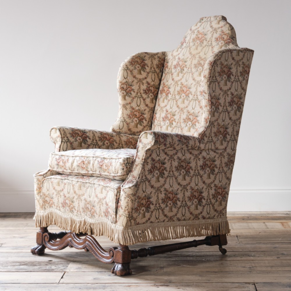 William and Mary style wingback armchair View II