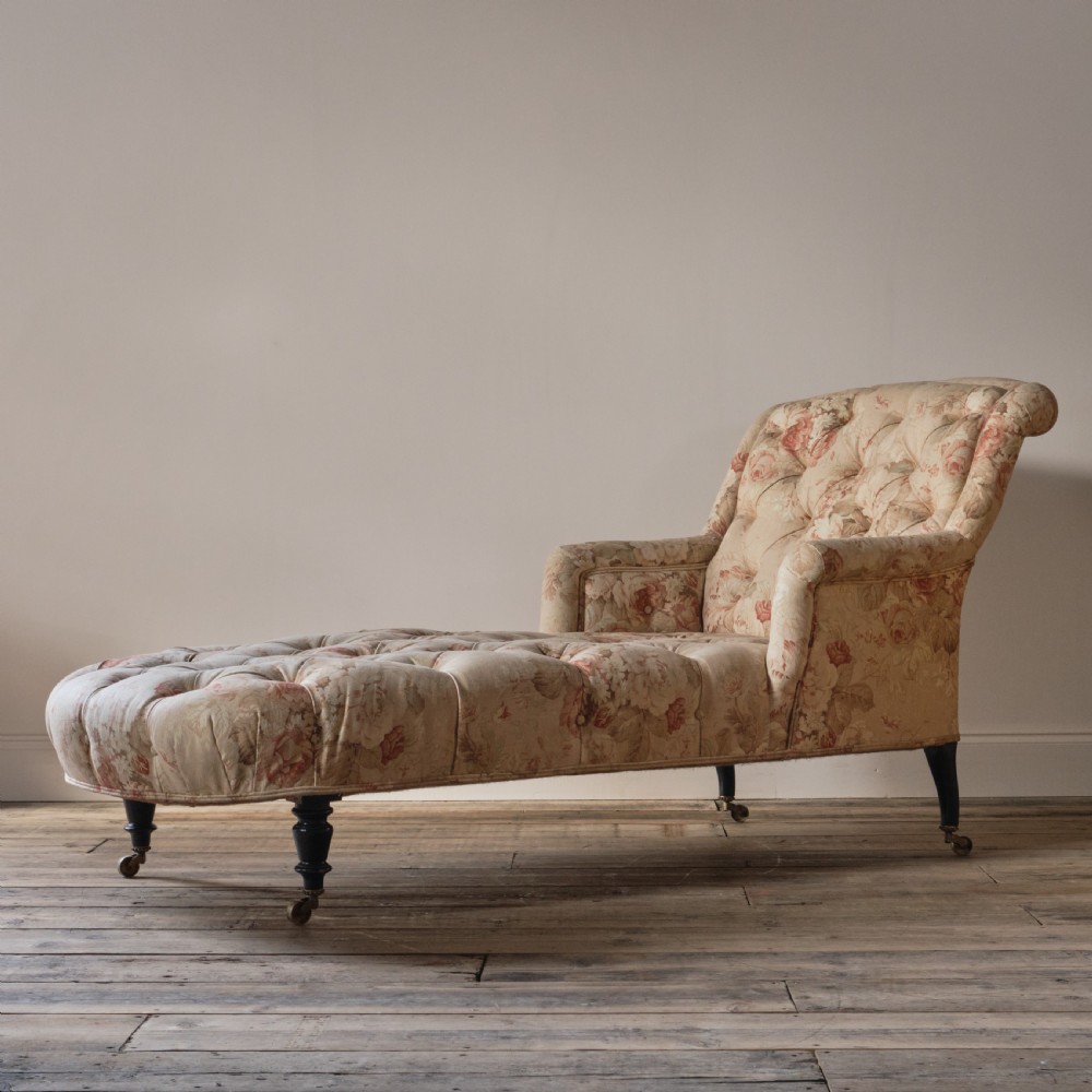 19th century French daybed in floral linen View V