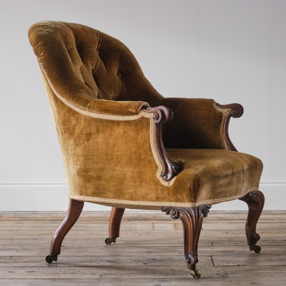 19th century Tub armchair in gold velvet View VI