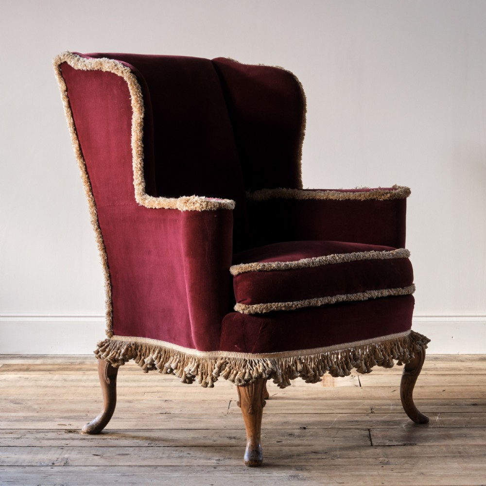 Queen Anne style wingback armchair