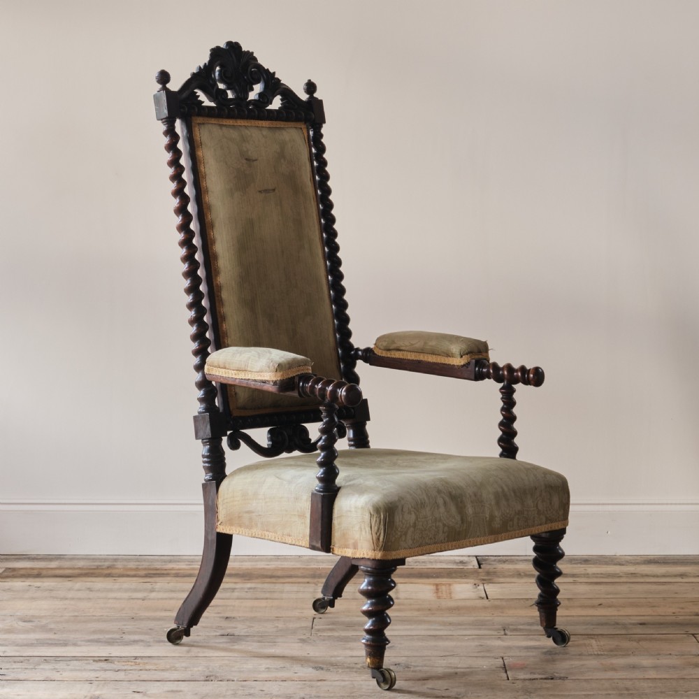 19th century carved mahogany open armchair View II