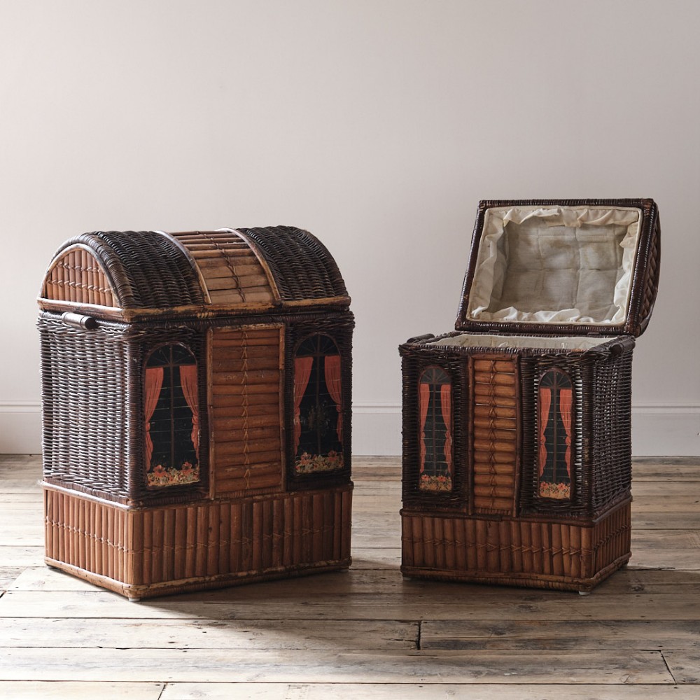 Pair of wicker and bamboo baskets.