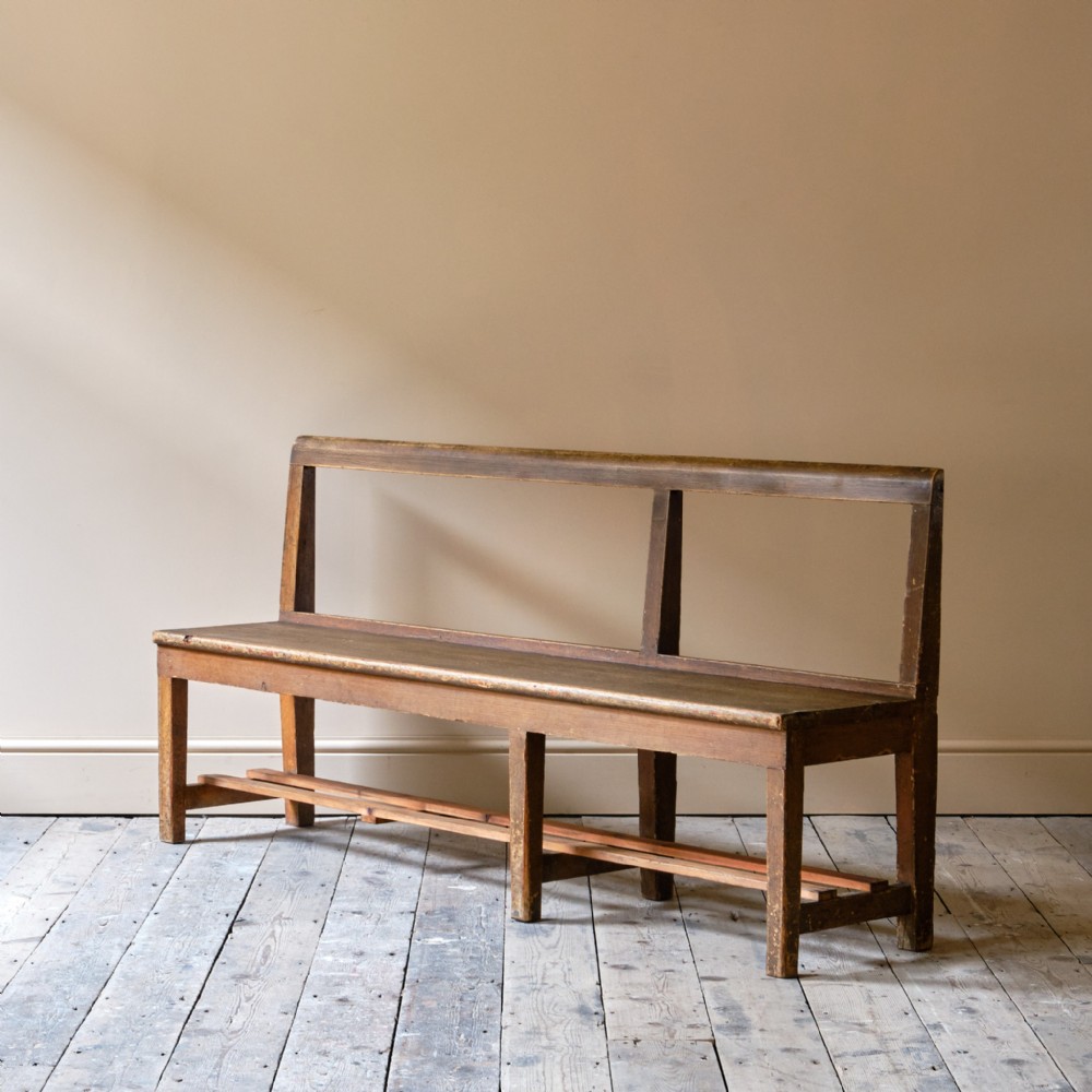 19th Century Pine Chapel Bench in Simulated Oak Paint