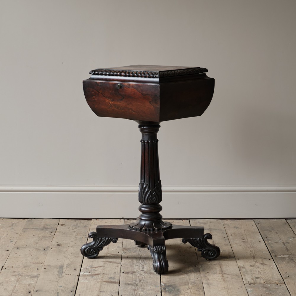 Early 19th century teapoy with sarcophagus shaped box