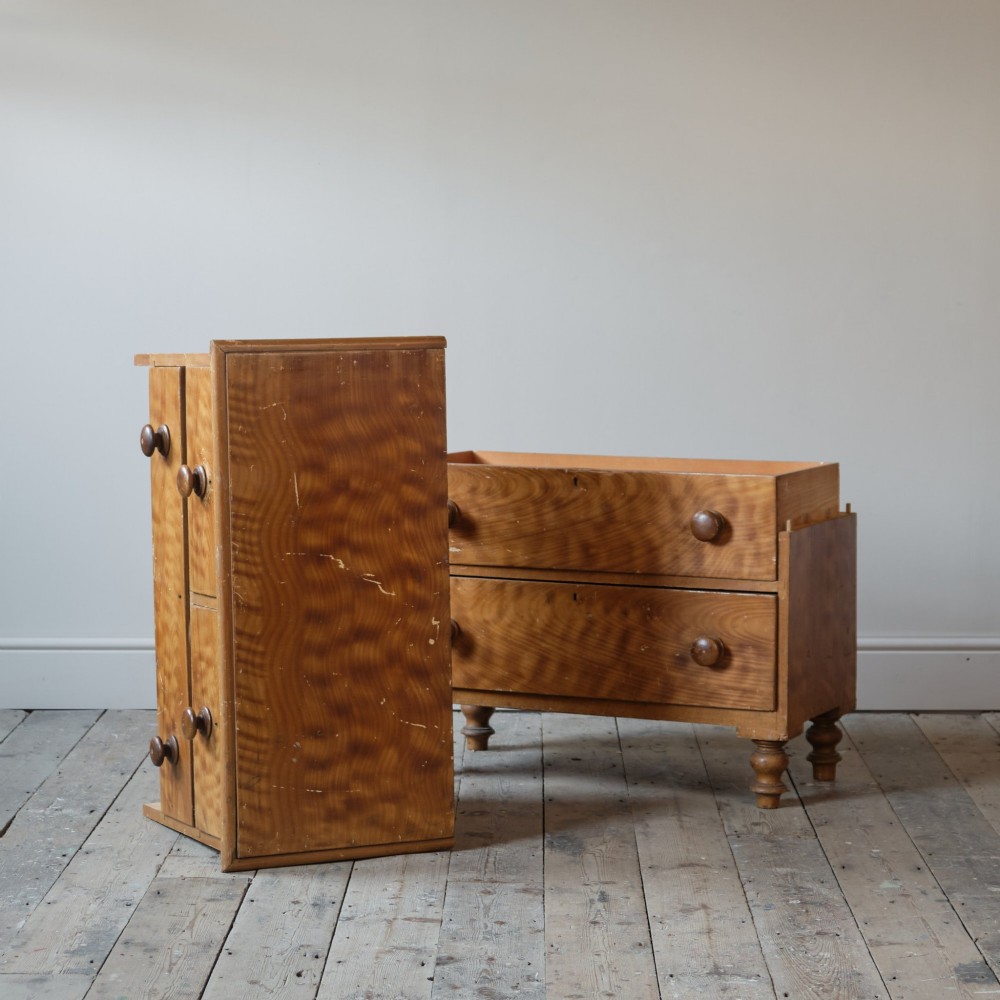 A Victorian 19th-century pine chest of drawers with a scumble painted finish, featuring two short over three long drawers with turned wooden knobs. View VII