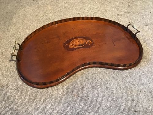 Edwardian Inlaid Mahogany Kidney Shape Tray