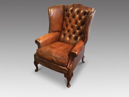 Antique Leather Wing Chair