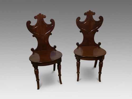 PAIR OF ANTIQUE MAHOGANY HALL CHAIRS
