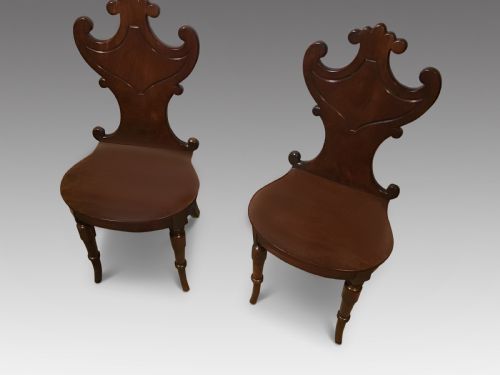 PAIR OF ANTIQUE MAHOGANY HALL CHAIRS - ADDITIONAL PHOTO 1