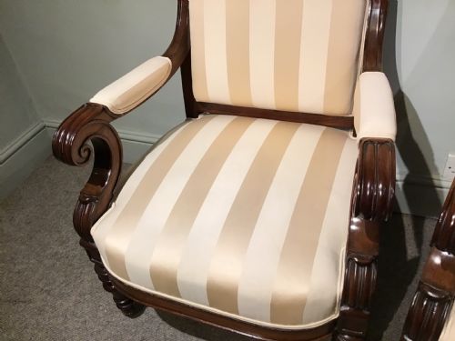 A PAIR OF ANTIQUE UPHOLSTERED ARMCHAIRS - ADDITIONAL PHOTO 2