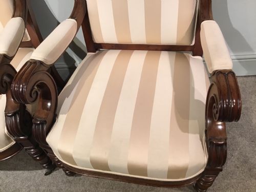 A PAIR OF ANTIQUE UPHOLSTERED ARMCHAIRS - ADDITIONAL PHOTO 5
