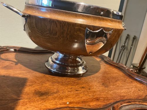 EDWARDIAN OAK AND SILVER PLATE BOWL - ADDITIONAL PHOTO 2