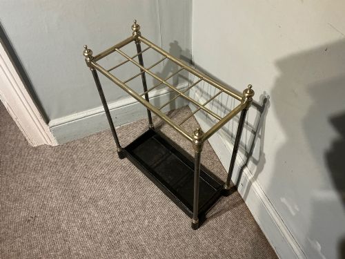 ANTIQUE BRASS AND STEEL STICK STAND - ADDITIONAL PHOTO 1