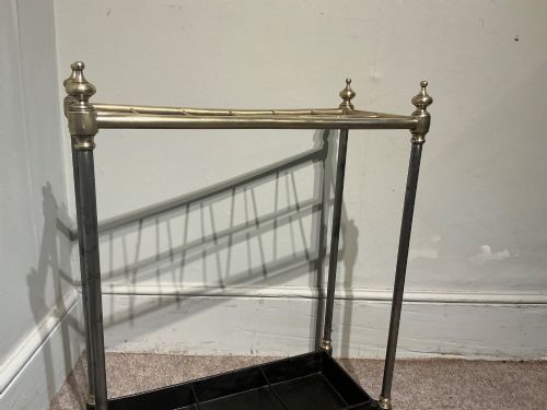 ANTIQUE BRASS AND STEEL STICK STAND - ADDITIONAL PHOTO 3