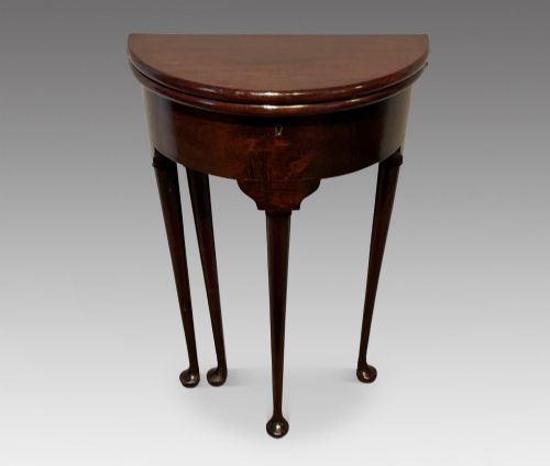 ANTIQUE MAHOGANY DEMI LUNE TEA TABLE