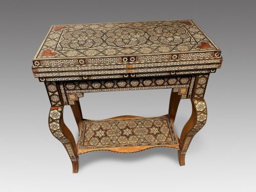 An Antique Syrian Damascus Inlaid Games Table.