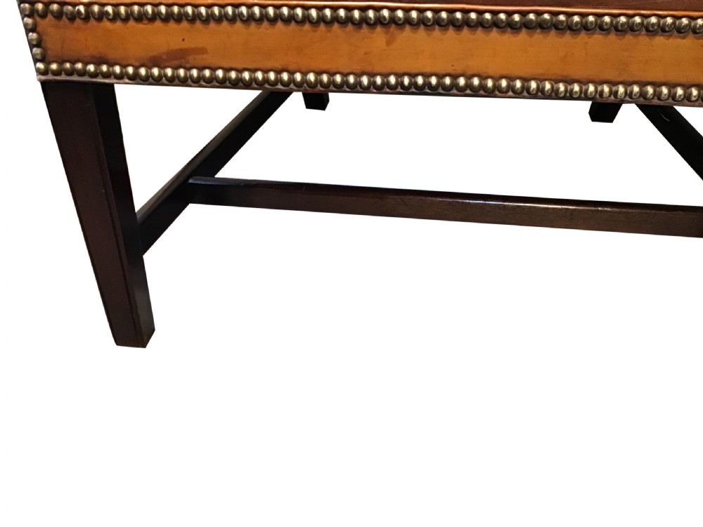 Antique leather upholstered wing chair View VIII