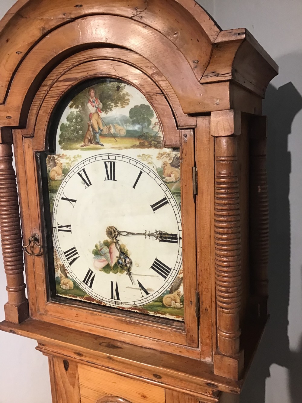 Antique pine cased longcase clock View II