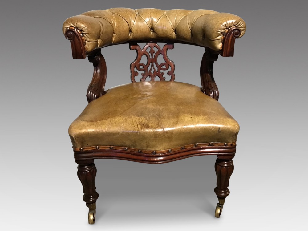 Antique mahogany and leather desk chair View II