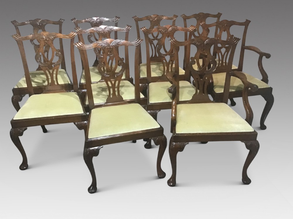 Set of ten antique mahogany dining chairs