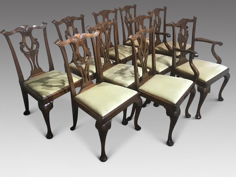 Set of ten antique mahogany dining chairs View II