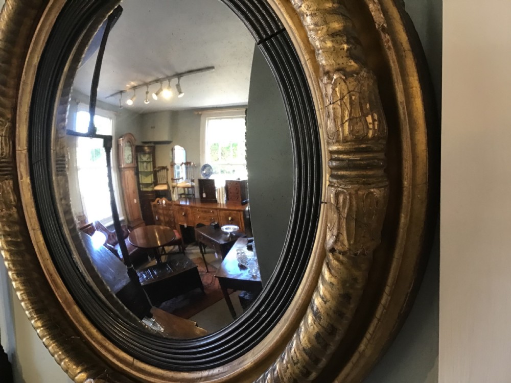 Antique gilt framed convex mirror View II